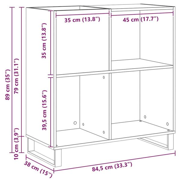 Шкаф за грамофонни плочи с рафт Старо дърво 84,5 x 38 x 89 см