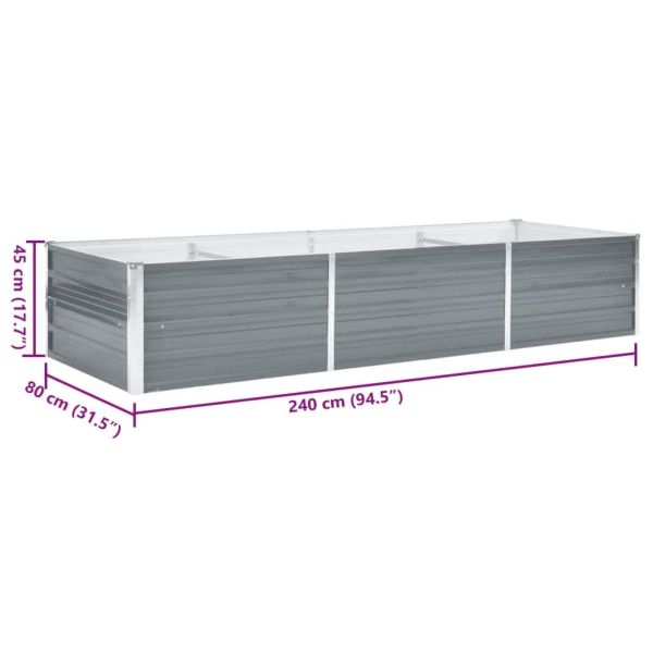 Градинска висока леха поцинкована стомана 240x80x45 см сива