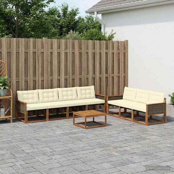 Комплект дивани за открито 8 pcs Натурален и Крема