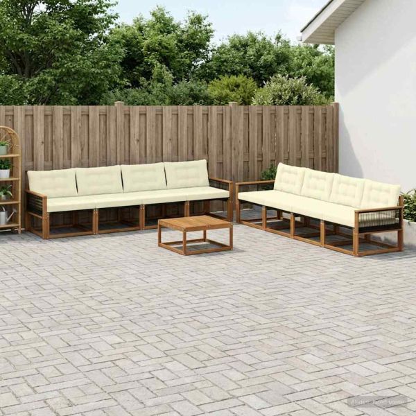 Комплект дивани за открито 9 pcs Натурален и Крема