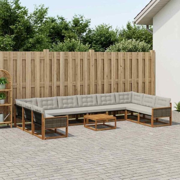 Комплект дивани за открито 11 pcs Натурално и светлосиво