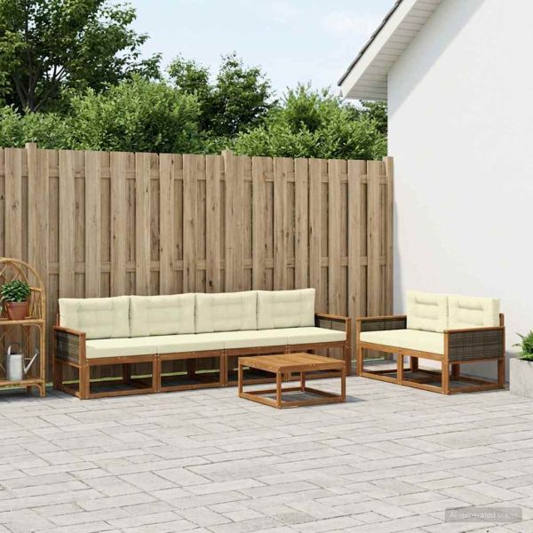 Комплект дивани за открито 7 pcs Натурален и Крема