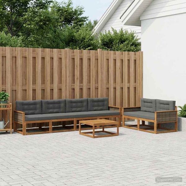 Комплект дивани за открито 7 pcs Натурален и Антрацит