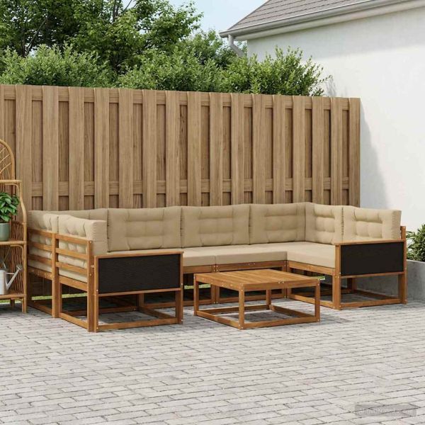 Комплект дивани за открито 7 pcs Натурален и Бежов