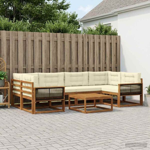 Комплект дивани за открито 7 pcs Натурален и Крема