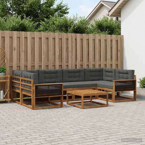 Комплект дивани за открито 7 pcs Натурален и Антрацит