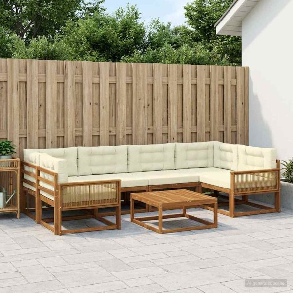 Комплект дивани за открито 7 pcs Натурален и Крема