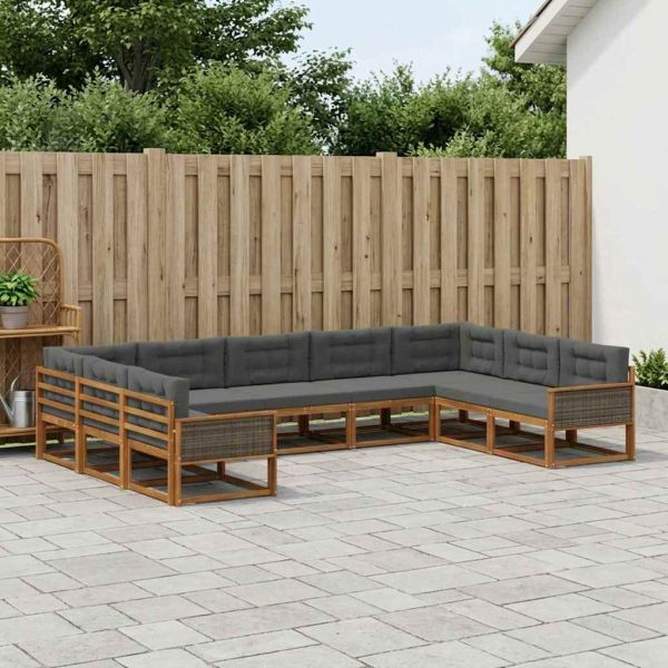 Комплект дивани за открито 9 pcs Натурален и Антрацит