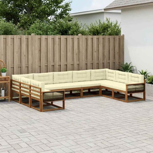 Комплект дивани за открито 9 pcs Натурален и Крема