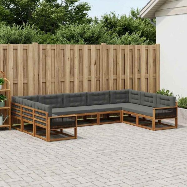 Комплект дивани за открито 9 pcs Натурален и Антрацит