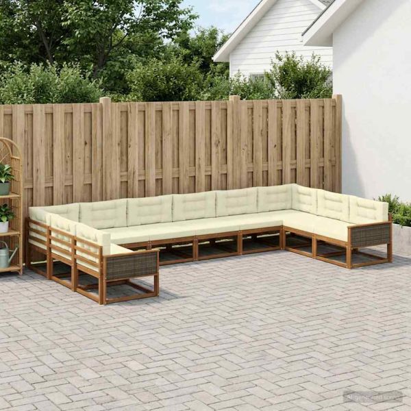 Комплект дивани за открито 10 pcs Натурален и Крема
