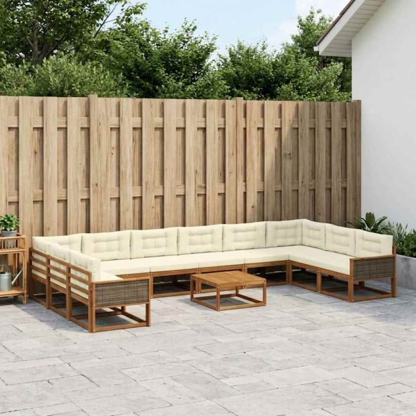 Комплект дивани за открито 11 pcs Натурален и Крема