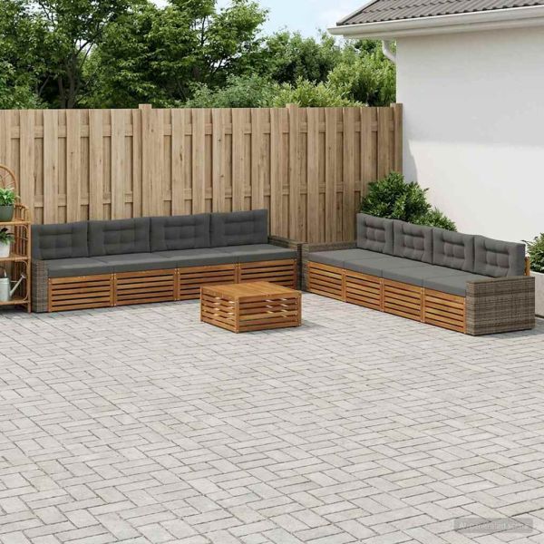 Комплект дивани за открито 9 pcs Натурален и Антрацит Полиестер