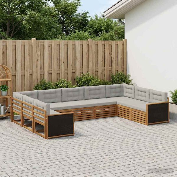 Комплект дивани за открито 9 pcs Натурално и светлосиво