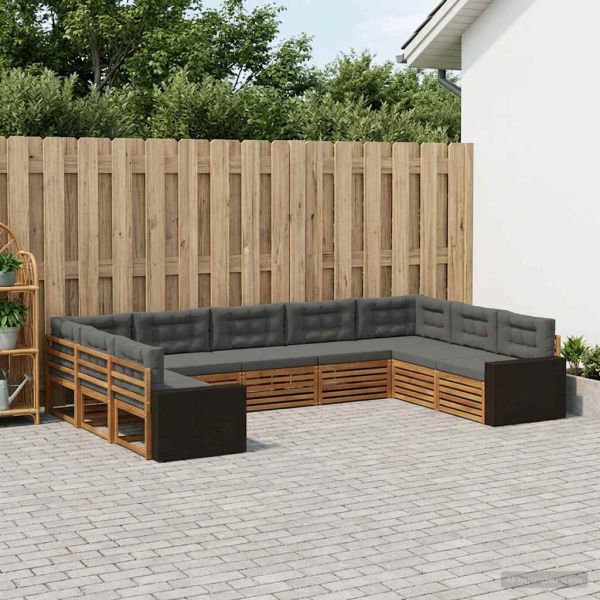 Комплект дивани за открито 9 pcs Натурален и Антрацит