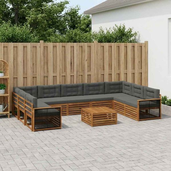 Комплект дивани за открито 10 pcs Натурален и Антрацит