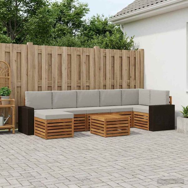 Комплект дивани за открито 8 pcs Натурално и светлосиво
