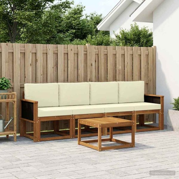 Комплект дивани за открито 4 pcs Натурален и Крема