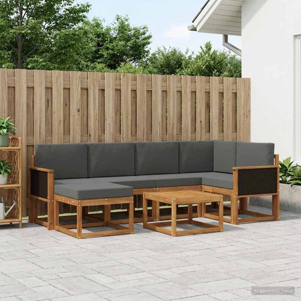 Комплект дивани за открито 7 pcs Натурален и Антрацит