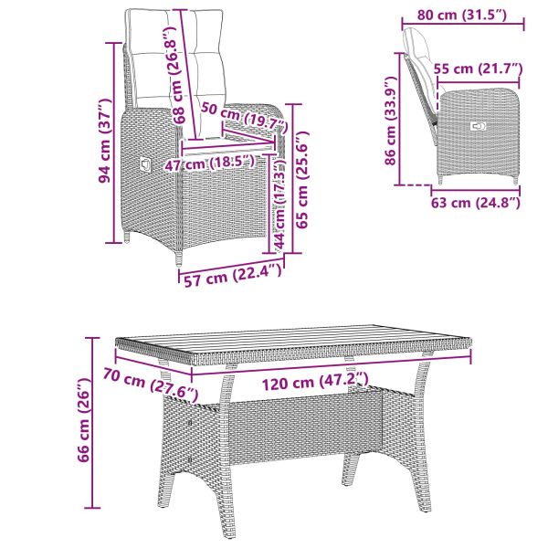 Комплект за хранене на открито 3 pcs Черно полиратан
