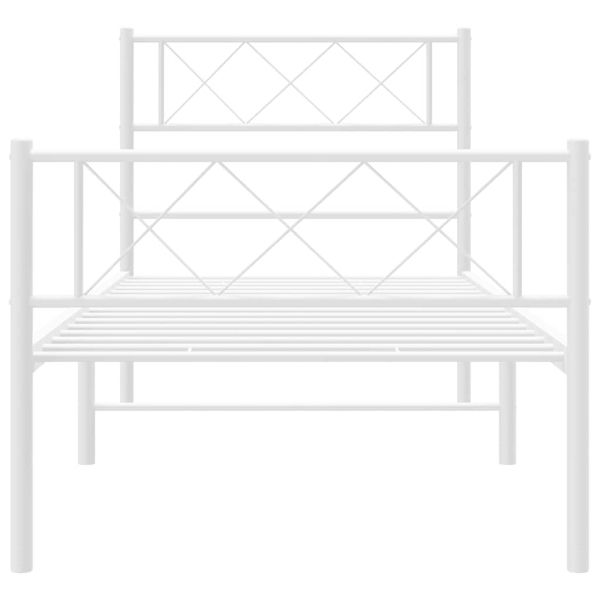 Метална рамка за легло с горна и долна табла, бяла, 100x200 см