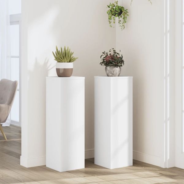 Стойки за растения 2 бр бели 25x25x80 см инженерно дърво