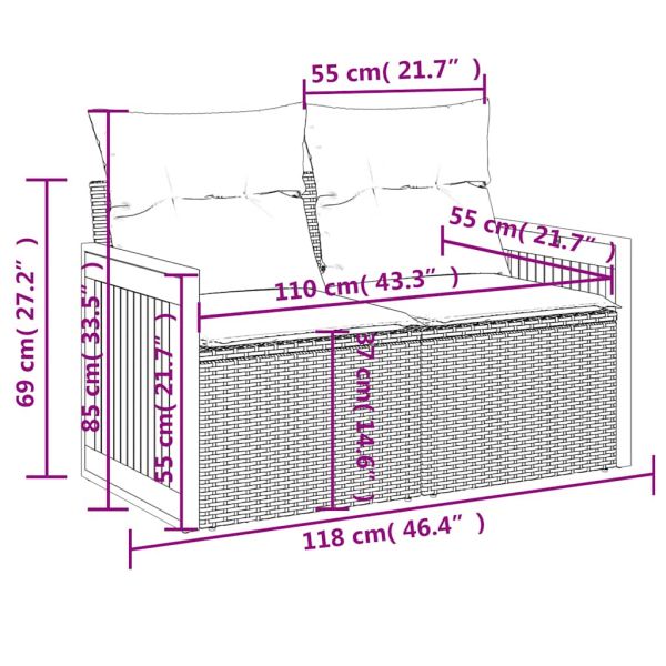 Градински комплект диван с възглавници 9 части черен полиратан