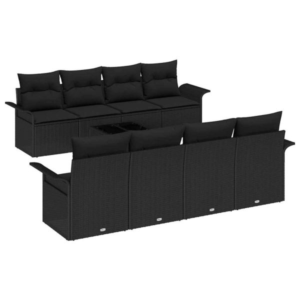 Градински Софа Комплект с възглавница 9 pcs Черно полиратан