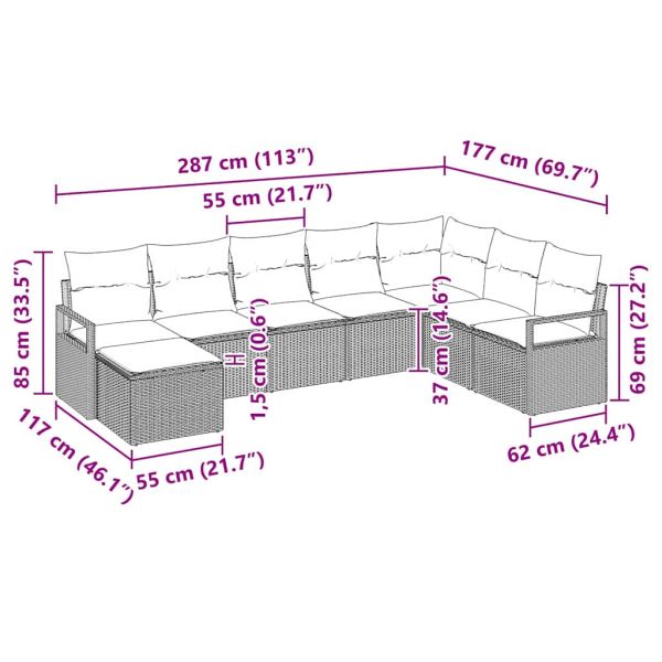 Комплект дивани с възглавница 8 pcs Черно полиратан