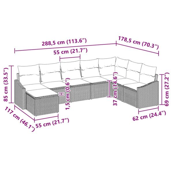 Комплект дивани с възглавница 8 pcs Черно полиратан