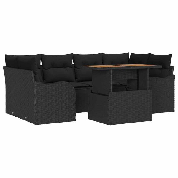 Градински Софа Комплект с възглавница 7 pcs Черно