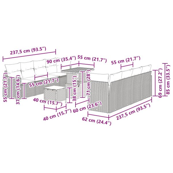 Градински Софа Комплект 11 pcs Черно полиратан