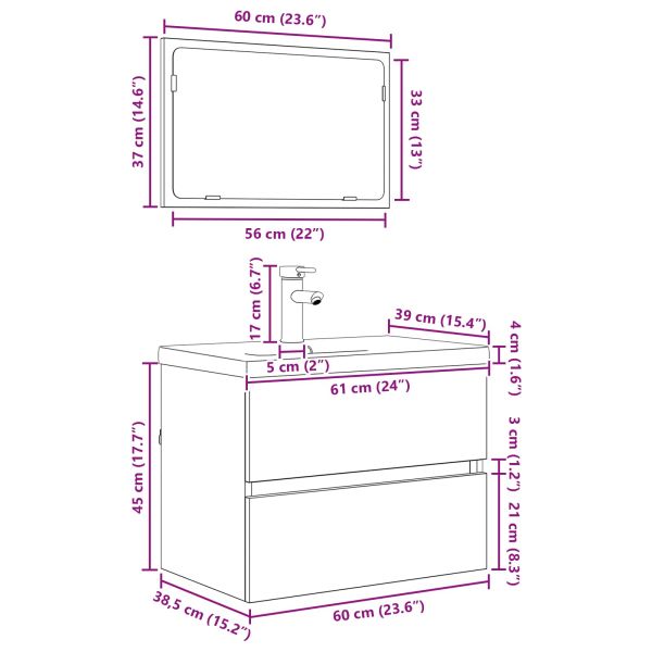 Комплект мебели за баня 3 бр. Дъб 61 x 39 x 45 см
