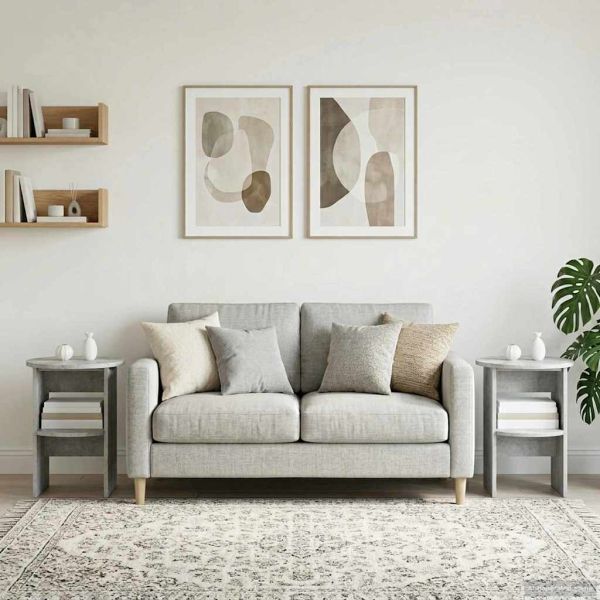 Страничен шкаф 2 pcs Бетонно Сиво Ø40 x 50 см