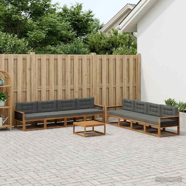 Комплект дивани за открито 9 pcs Натурален и Антрацит