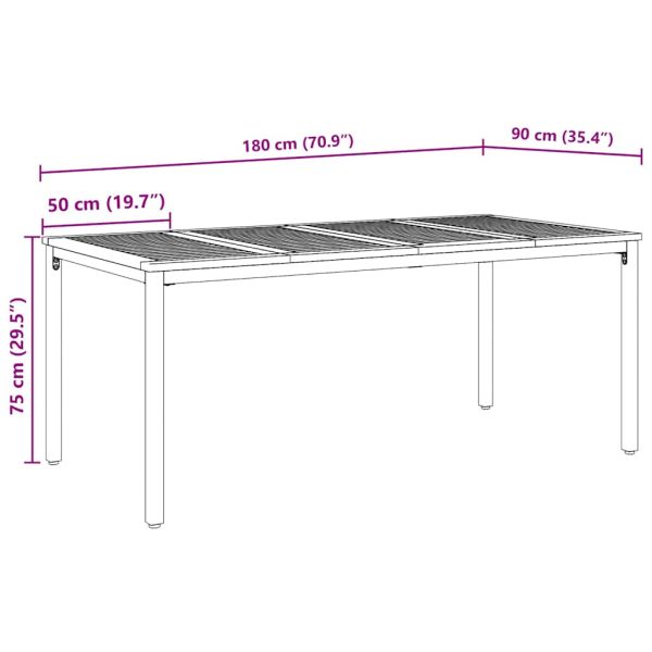 Маса за открито Естествено и черно 180 x 90 x 75 cm