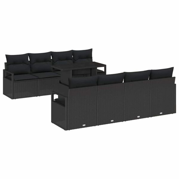 Градински Софа Комплект със съхранение 9 pcs Черно полиратан