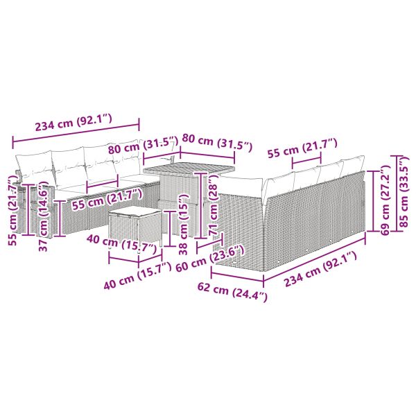 Градински Софа Комплект със съхранение 11 pcs Черно Полиратан