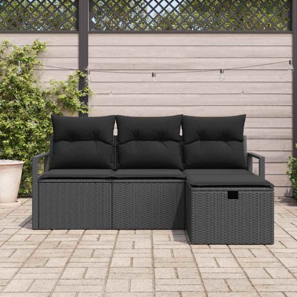 Комплект дивани с възглавница 4 pcs Черно полиратан