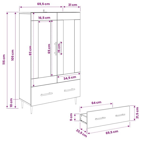 Висок шкаф с чекмедже Черния дъб 69,5 x 31 x 115 см