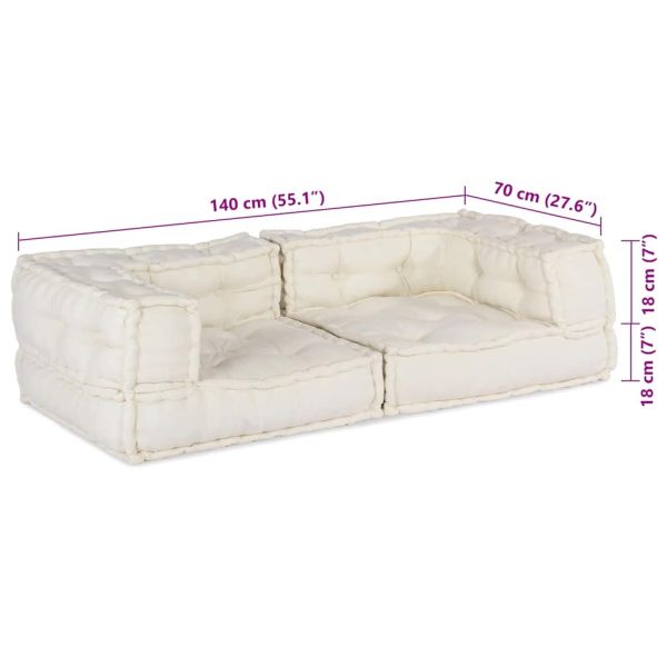 2-местен модулен диван Крем 140x70x36 плат