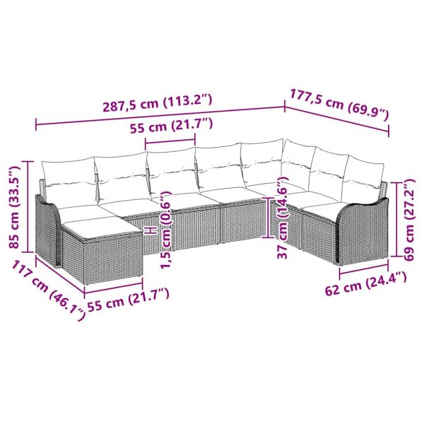 Градински Софа Комплект 8 pcs Черно полиратан