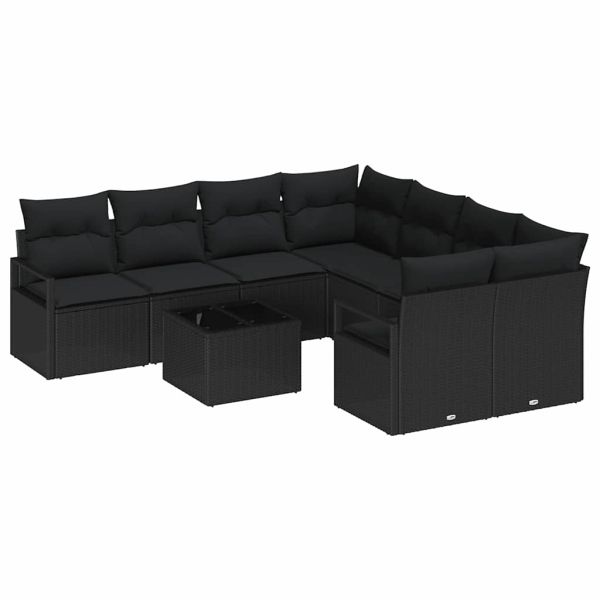 Комплект дивани с възглавница 9 pcs Черно полиратан