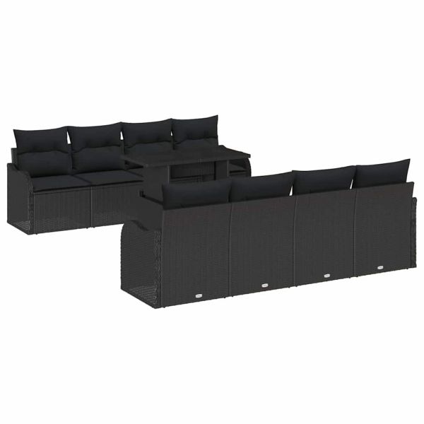 Градински Софа Комплект с възглавница 7 pcs Черно полиратан