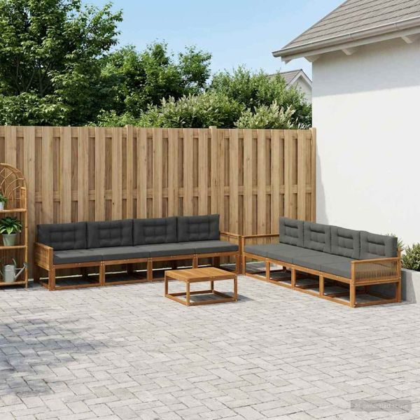 Комплект дивани за открито 9 pcs Натурален и Антрацит