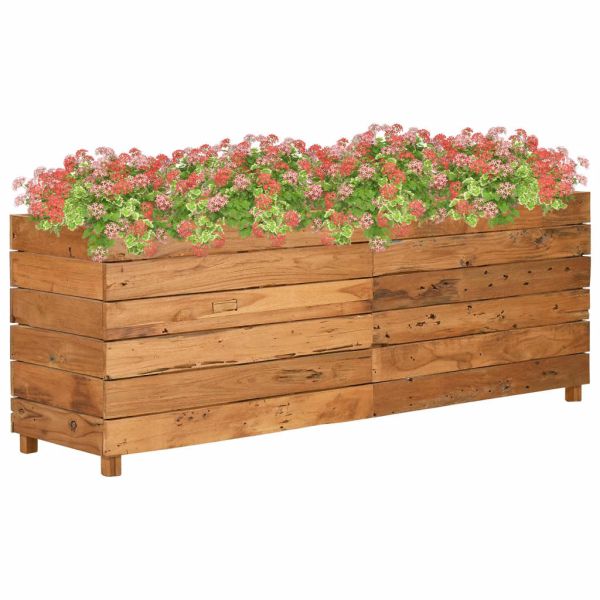 Повдигната леха 150x40x55 см рециклирано тиково дърво и стомана