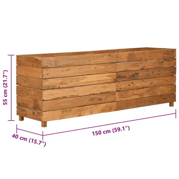 Повдигната леха 150x40x55 см рециклирано тиково дърво и стомана