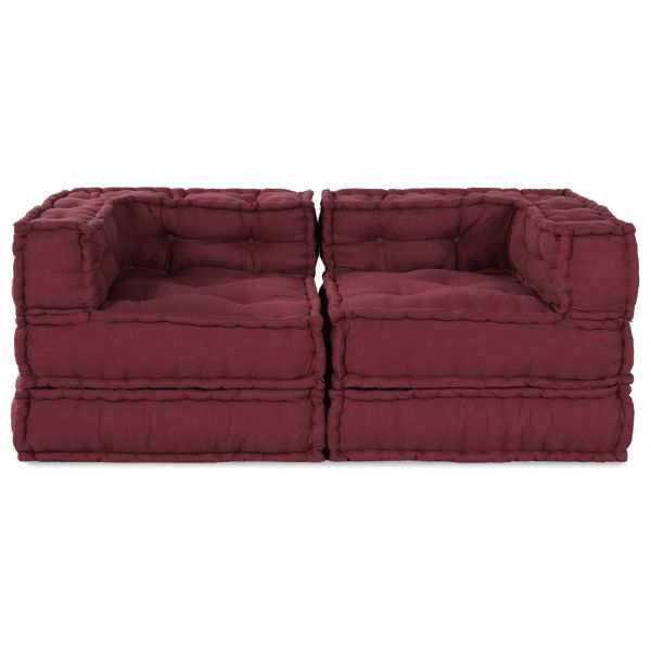 Модулен диван 2 pcs Тъмен червен 140 x 70 x 56 см Текстил