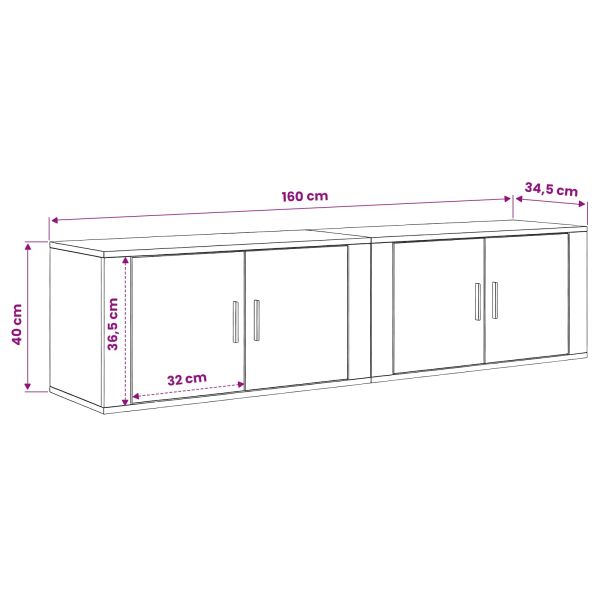 Комплект стенен ТВ шкаф 2 pcs Старо дърво 80 х 34,5 х 40 см