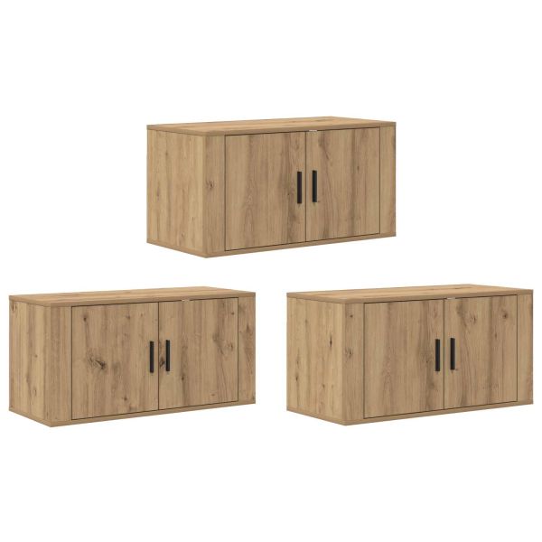 Комплект стенен ТВ шкаф 3 pcs Дъб Инженерно дърво